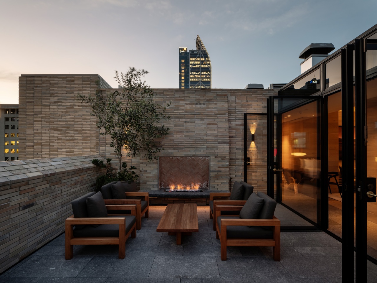 Outdoor patio in evening light at The Hotel Britomart - Auckland Winter Warmers