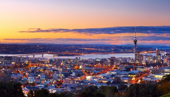Auckland skyline from Mt Eden at dusk