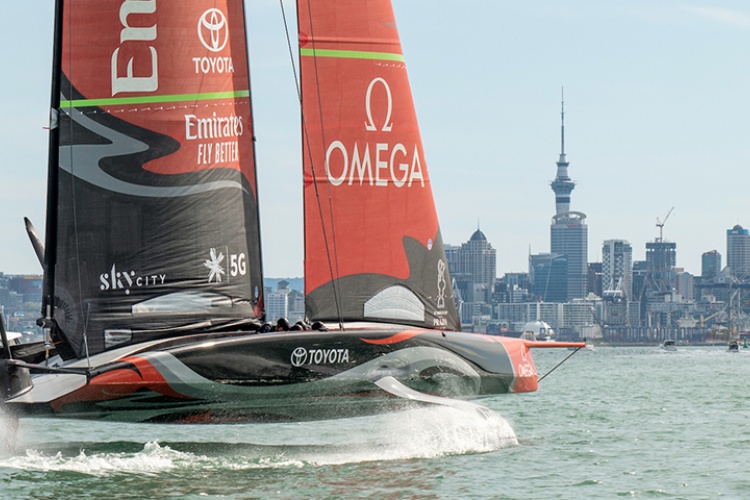 Emirates Team New Zealand sailing on the Waitemata Harbour